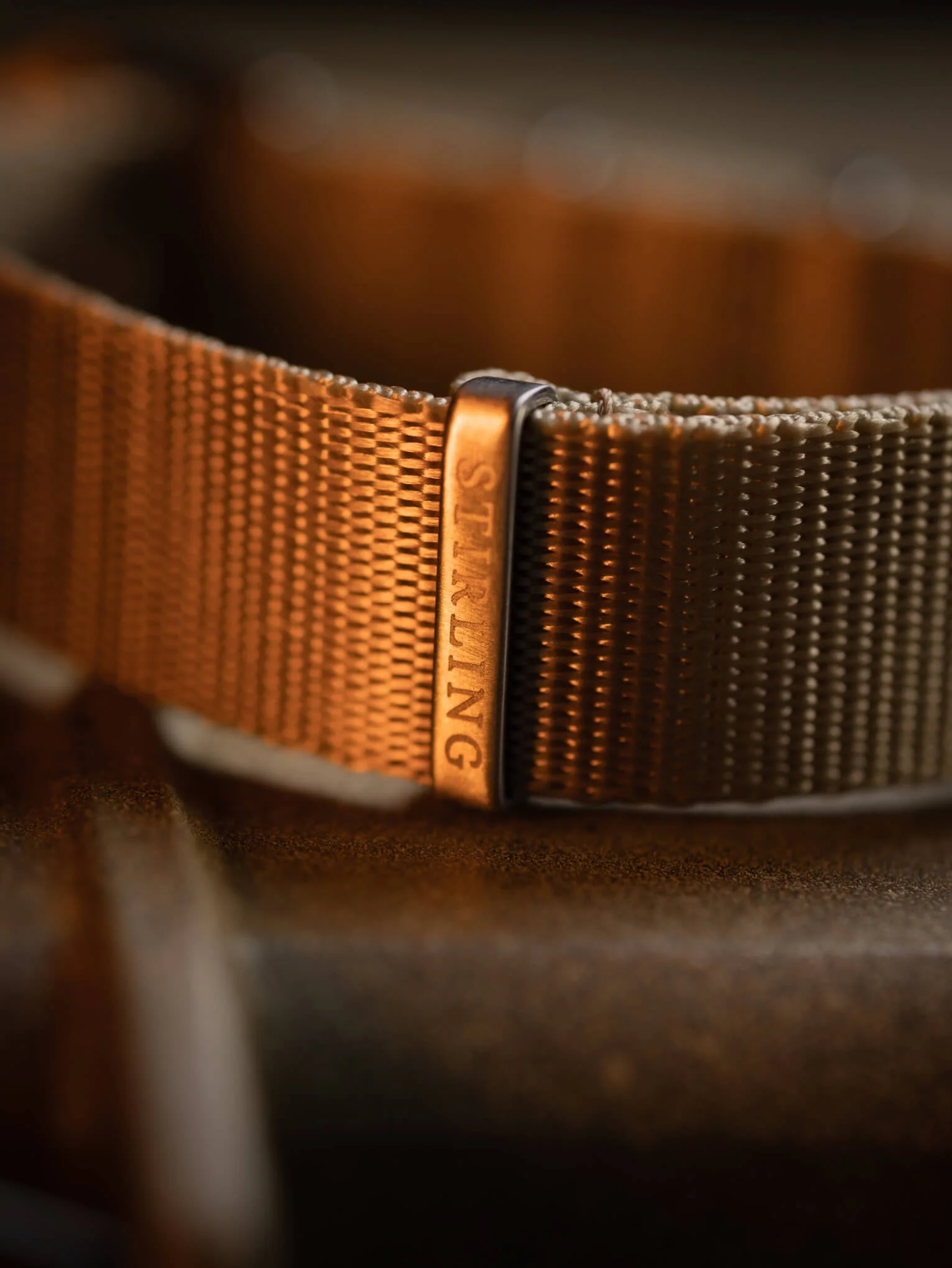 Khaki Premium Military Strap With Brushed Buckle & Keepers - Image 3